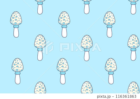 Seamless pattern of fly agarics. Autumn print. Forest mushrooms. Vector illustration Seamless pattern of fly agarics. Autumn print. Forest mushrooms. Vector illustration 116361863