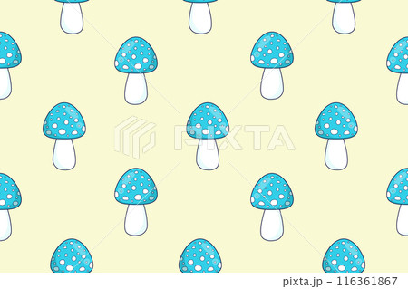 Seamless pattern of fly agarics. Autumn print. Forest mushrooms. Vector illustration Seamless pattern of fly agarics. Autumn print. Forest mushrooms. Vector illustration 116361867