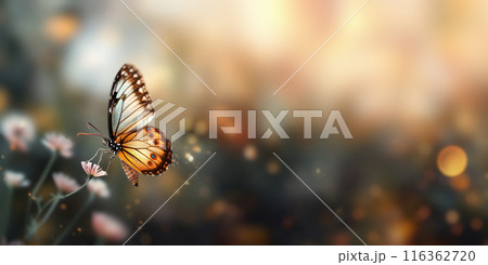 Gentle Nature Background with Butterfly and Blurred Background 116362720