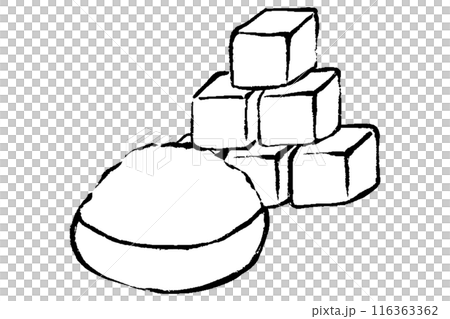 筆タッチの積み重なった角砂糖と器に入った砂糖のイラスト 116363362