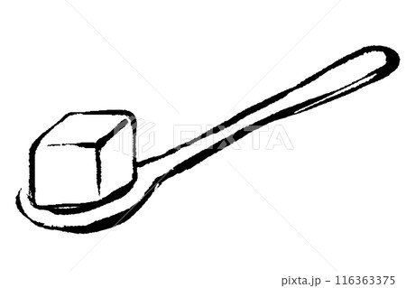 スプーンに乗った角砂糖1個の線画イラスト スプーンに乗った角砂糖1個の線画イラスト 116363375