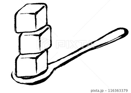 スプーンに乗った角砂糖3個の線画イラスト 116363379