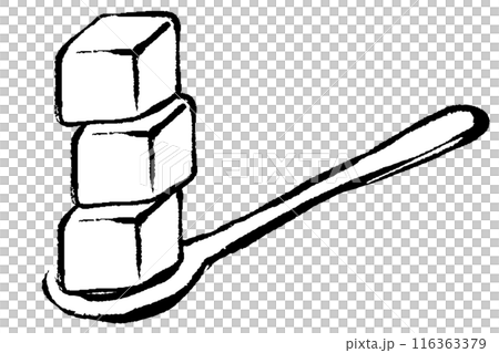 スプーンに乗った角砂糖3個の線画イラスト 116363379