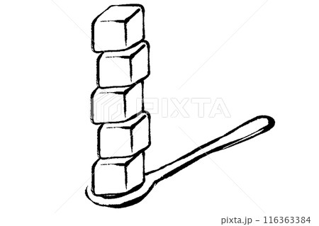 スプーンに乗った角砂糖5個の線画イラスト 116363384