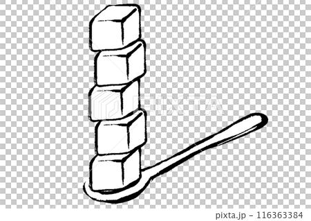 スプーンに乗った角砂糖5個の線画イラスト 116363384