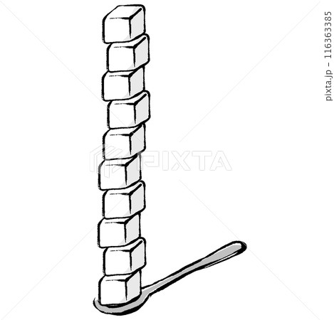 スプーンに乗った角砂糖10個のイラスト 116363385