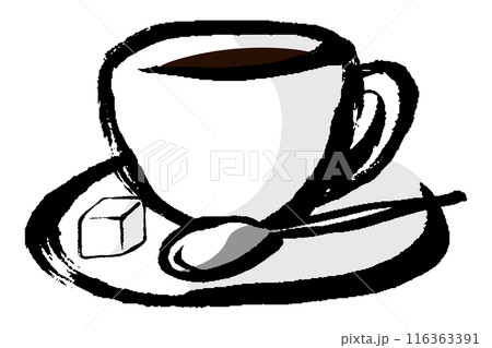 筆タッチのコーヒーカップと角砂糖のイラスト 116363391