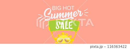 Summer Sale horizontal wide web banner. summer happy sun character holding sign or banner with special offer sale text isolated on soft pastel pink horizontal background. Summer sale Summer Sale horizontal wide web banner. summer happy sun character holding sign or banner with special offer sale text isolated on soft pastel pink horizontal background. Summer sale 116363422