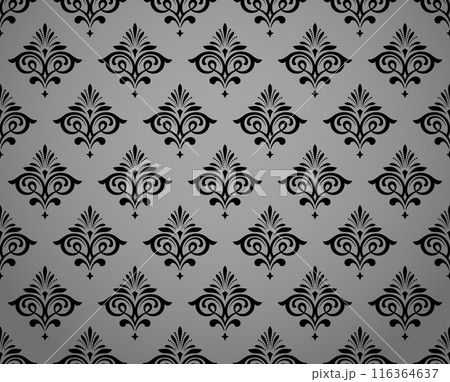 Floral pattern. Vintage wallpaper in the Baroque style. Seamless vector background. Gray and black ornament for fabric, wallpaper, packaging. Ornate Damask flower ornament 116364637