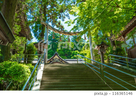 奈良県桜井市 大神神社の縄鳥居と拝殿 奈良県桜井市 大神神社の縄鳥居と拝殿 116365146