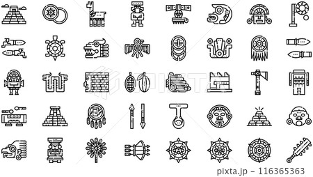 Aztec Icons collection is a vector illustration with editable stroke. Aztec Icons collection is a vector illustration with editable stroke. 116365363