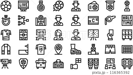 Football Soccer Icons collection is a vector illustration with editable stroke. Football Soccer Icons collection is a vector illustration with editable stroke. 116365392