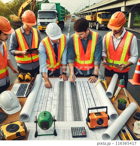 道路計画の現場　道路工事 116365417