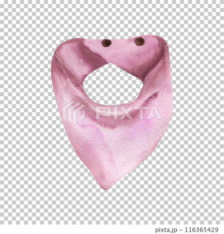 Newborn baby girl pink bib watercolor illustration. Hand drawn children clipart, baby care element for feeding. Painting for room poster, baby shower party design, invitation ,textile decor 116365429