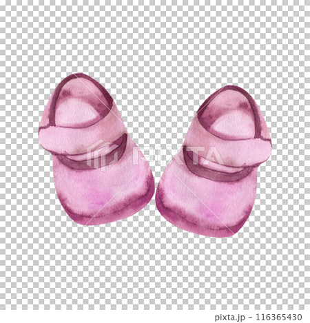 Baby girl pink cute booties watercolor illustration. Hand drawn shoe for newborn, kids clothes for foot. Baby shower party composition for poster, invitation, greeting card design. Baby girl pink cute booties watercolor illustration. Hand drawn shoe for newborn, kids clothes for foot. Baby shower party composition for poster, invitation, greeting card design. 116365430