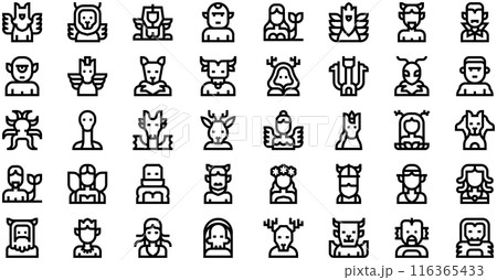 Mythical Creatures Icons collection is a vector illustration with editable stroke. 116365433