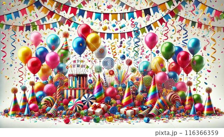 カラフルな風船と風船のイラスト 116366359