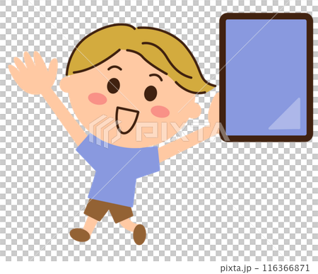タブレットを持つ金髪の男子 116366871