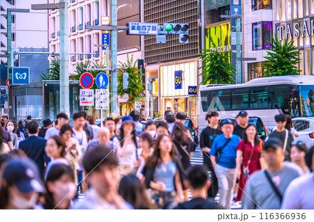 日本の東京都市景観 7月。インバウンド復活…外国人観光客らで賑わう銀座…＝7月3日 116366936