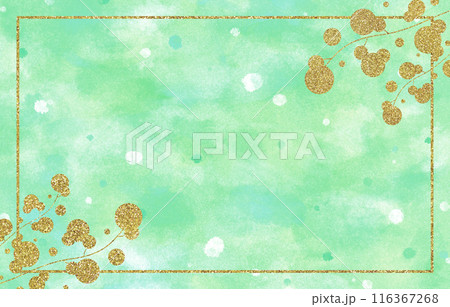 背景素材　水彩　葉　ゴールド　緑 116367268