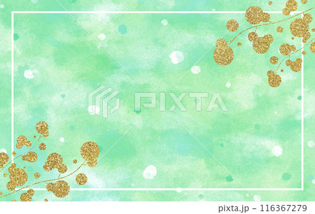 背景素材　水彩　葉　ゴールド　緑 116367279