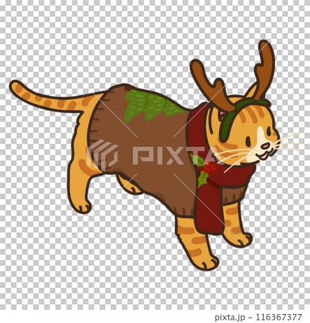 トナカイの角のカチューシャを付けたシンプルで可愛い茶トラ猫のイラスト クリスマス 主線あり トナカイの角のカチューシャを付けたシンプルで可愛い茶トラ猫のイラスト クリスマス 主線あり 116367377