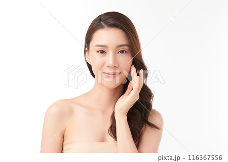 Beautiful young asian woman with clean fresh skin on white background, Face care, Facial treatment, Cosmetology, beauty and spa, Asian women portrait. 116367556