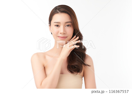 Beautiful young asian woman with clean fresh skin on white background, Face care, Facial treatment, Cosmetology, beauty and spa, Asian women portrait. 116367557