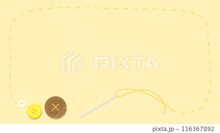 黄色いボタンと縫い目のお裁縫フレーム16：9 116367892