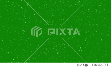 Snowfall overlay on green background. Winter slowly falling snow effect. Chroma key background. 3d illustration 116368041