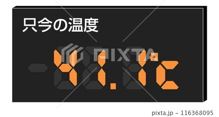 日本の過去最高気温を示すデジタル温度計のイラスト。日本語は「只今の気温は41.1度」と書いてあります 116368095