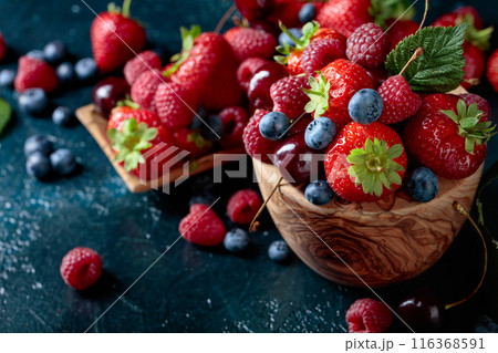 Berries closeup colorful assorted mix. 116368591