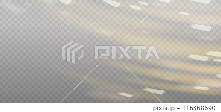 Prism light flare effect in motion, yellow light overlay background with warm shine of crystal glass, shiny glow. Prism light dispersion with rays and shiny glares effect of sun light. Vector 116368690