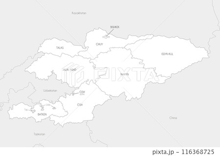 Vector map of Kyrgyzstan with regions and administrative divisions, and neighbouring countries and territories. Editable and clearly labeled layers. 116368725