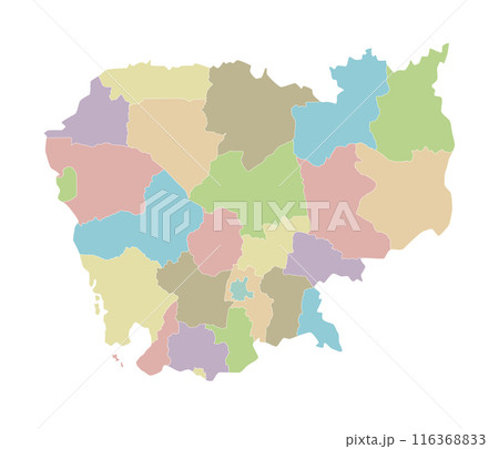 Vector regional blank map of Cambodia with provinces and administrative divisions. Editable and clearly labeled layers. Vector regional blank map of Cambodia with provinces and administrative divisions. Editable and clearly labeled layers. 116368833