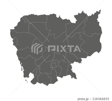 Vector regional blank map of Cambodia with provinces and administrative divisions. Editable and clearly labeled layers. Vector regional blank map of Cambodia with provinces and administrative divisions. Editable and clearly labeled layers. 116368835