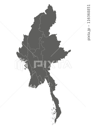 Vector blank map of Myanmar with regions, states and administrative divisions. Editable and clearly labeled layers. 116368851