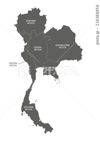 Vector map of Thailand with regions or territories and administrative divisions. Editable and clearly labeled layers. Vector map of Thailand with regions or territories and administrative divisions. Editable and clearly labeled layers. 116368858