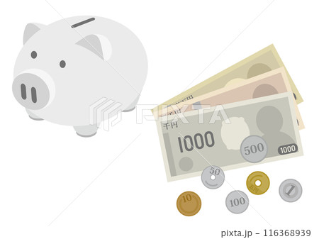 お金と貯金箱のイラスト_貯金箱白_24年の新札版	 116368939