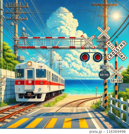 Seaside Train Crossing / 海辺の踏切 Seaside Train Crossing / 海辺の踏切 116369496