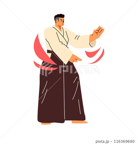 Vector illustration of an aikido practitioner. Isolated background. 116369680