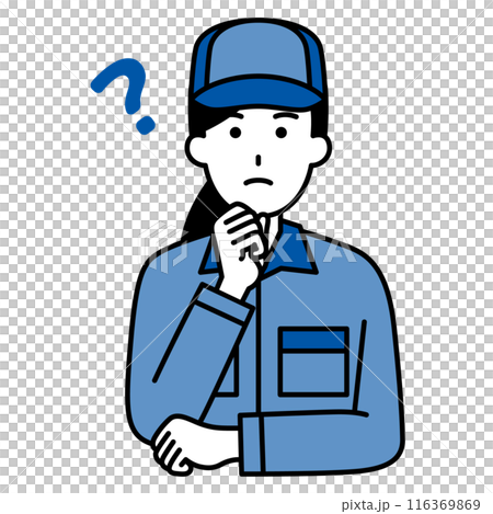 A woman in overalls thinking of an idea 116369869