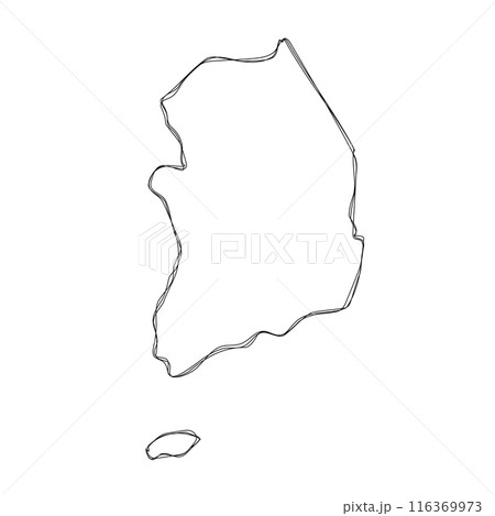 South Korea country simplified map.Thin triple pencil sketch outline isolated on white background. Simple vector icon 116369973