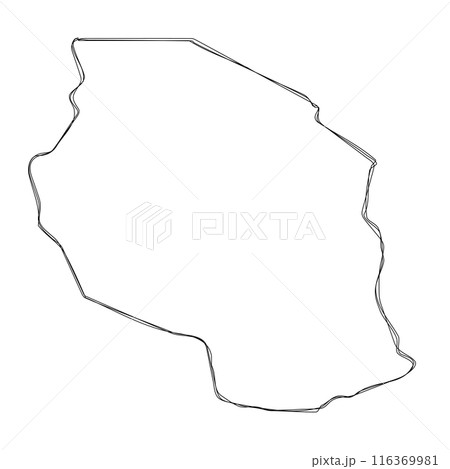 Tanzania country simplified map.Thin triple pencil sketch outline isolated on white background. Simple vector icon 116369981