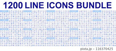 Mega set of vector thin line icons. Editable stroke. Contains such icon collection as finance, core values, business process, commerce, learning, shopping, marketing, teamwork. Linear pictogram pack. Mega set of vector thin line icons. Editable stroke. Contains such icon collection as finance, core values, business process, commerce, learning, shopping, marketing, teamwork. Linear pictogram pack. 116370425