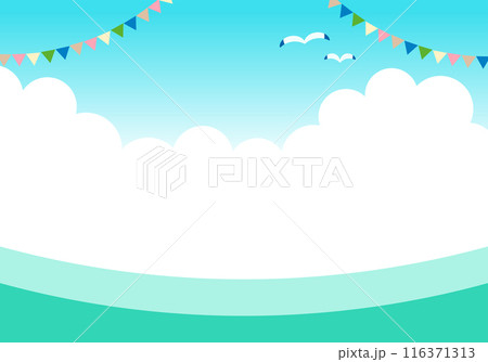 夏の爽やかな入道雲と背景のイラスト 夏の爽やかな入道雲と背景のイラスト 116371313