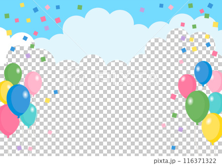 風船と青空のフレームイラスト 116371322