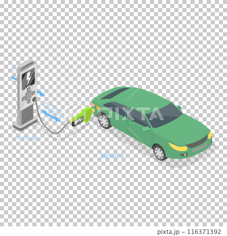 3D Isometric Flat  Illustration of Electric Car Charging Modes. Item 1 116371392