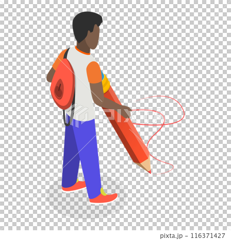 3D Isometric Flat Set of Students Holding Giant Pencil. Item 4 3D Isometric Flat Set of Students Holding Giant Pencil. Item 4 116371427