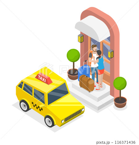 3D Isometric Flat  Illustration of Set Of People Leaving Home. Item 1 116371436